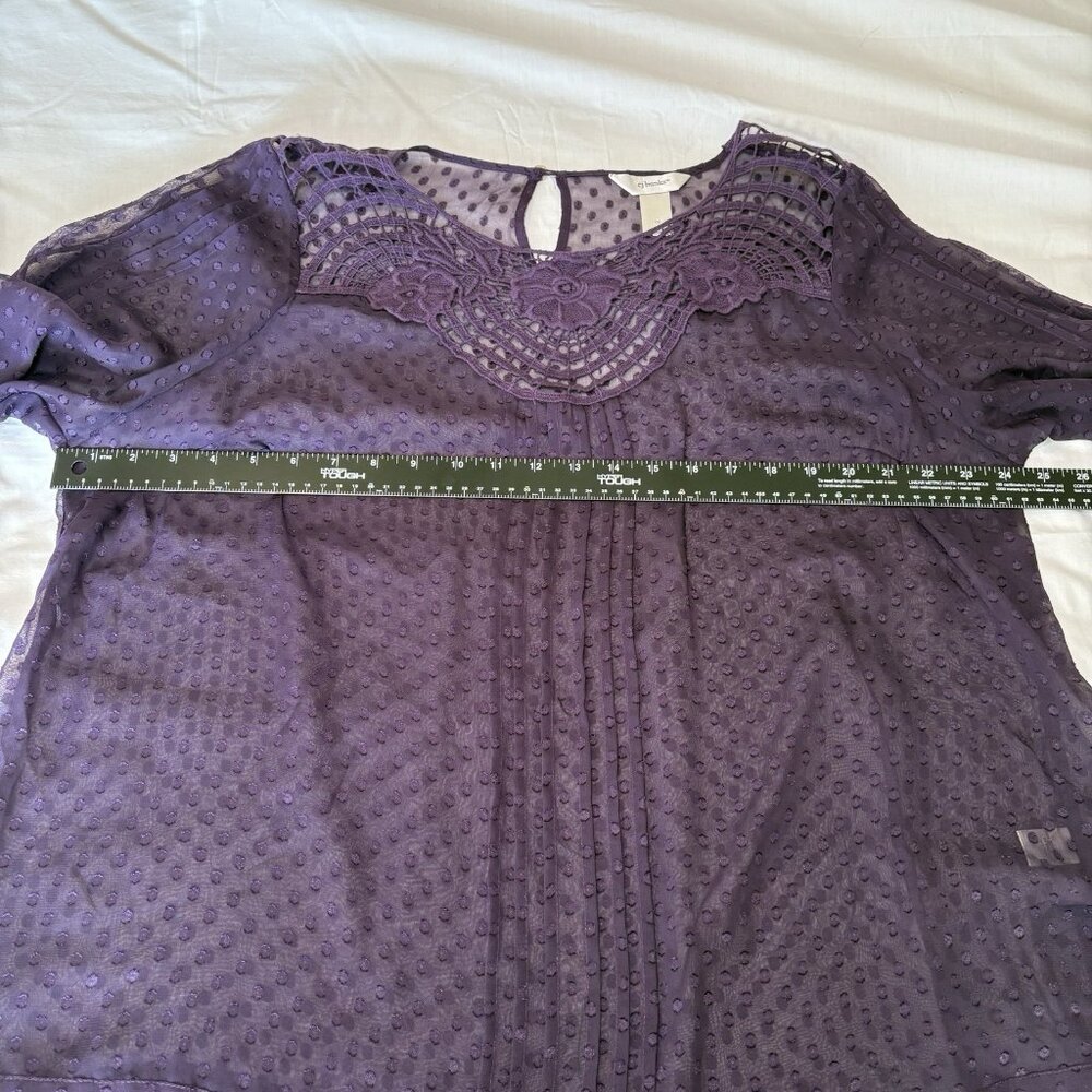 CJ Banks Womens Blouse Size 1X Purple‎ Lace Sheer Boho Fairy Whimsigoth - Picture 9 of 12